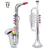 Click n' Play Set of 2 Musical Wind Instruments for Kids - Metallic Silver Saxophone and Trumpet Horn